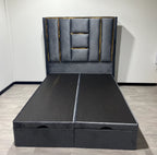 Luxe Panel Upholstered Bed Frame with Gold Detailing