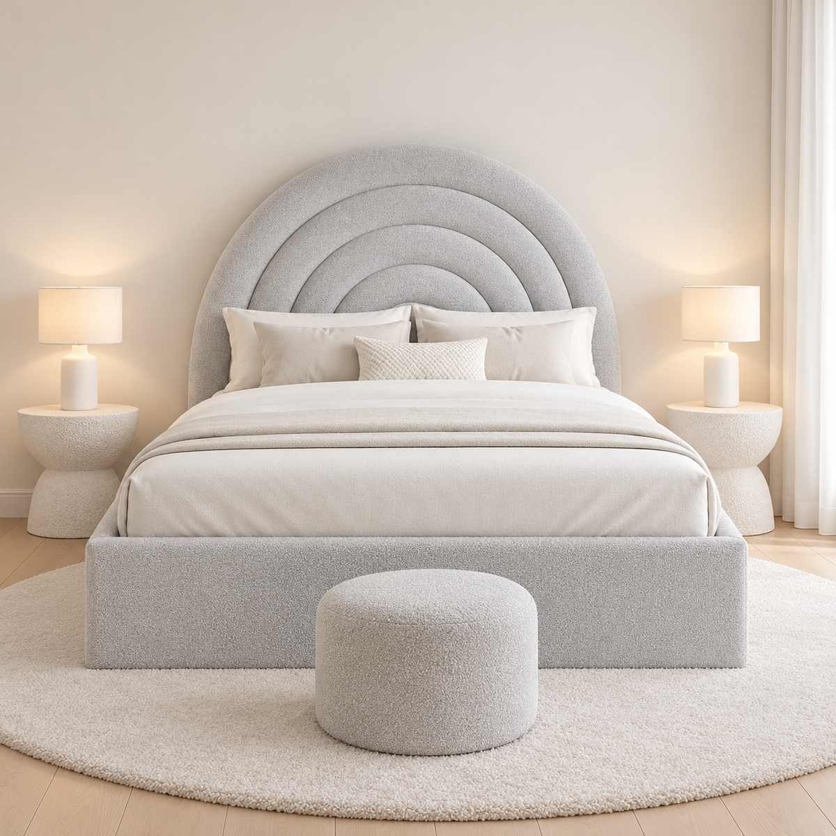 Regal Step Luxury Upholstered Bed Frame, front view – room visualisation