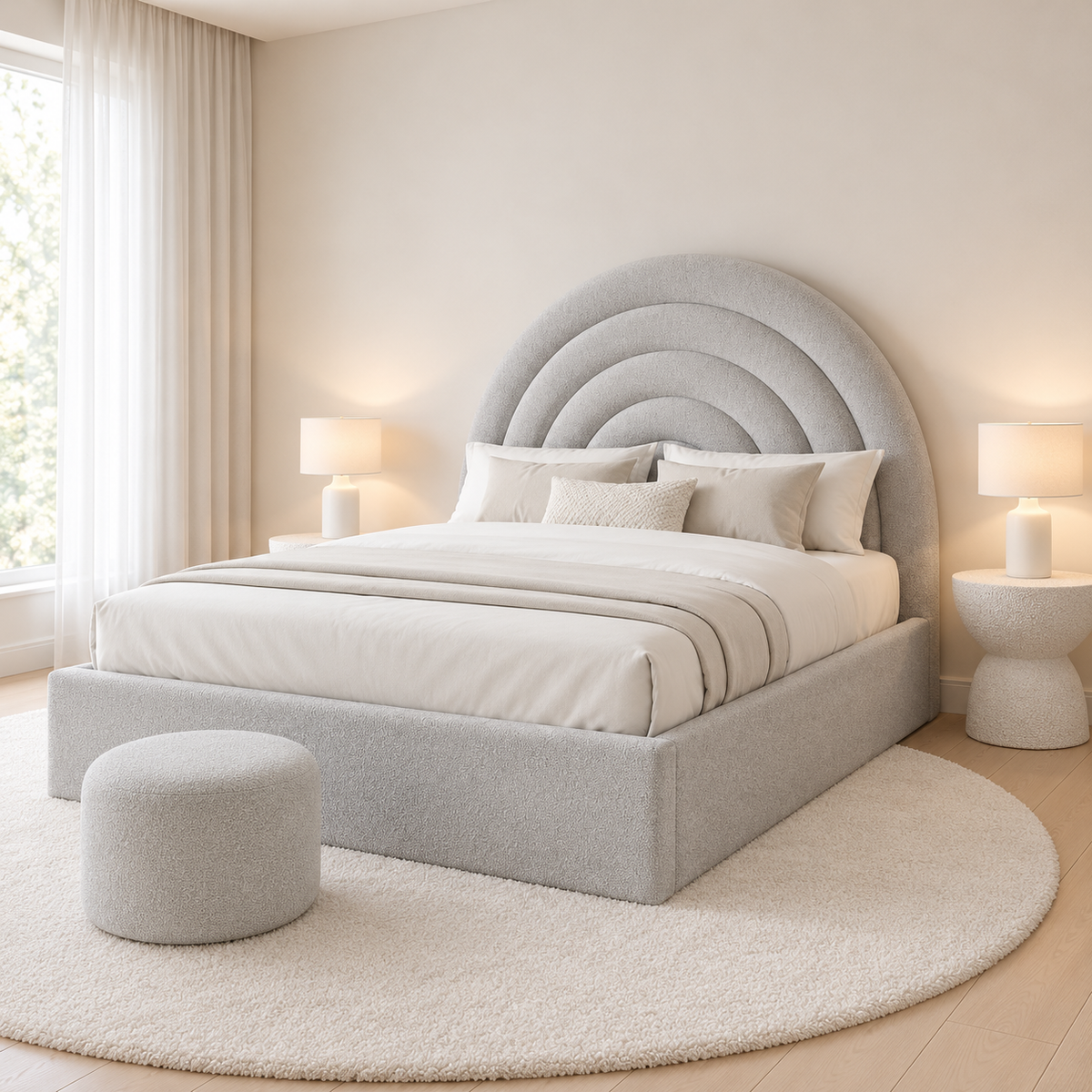 Regal Step Luxury Upholstered Bed Frame, opposite angle – room visualisation