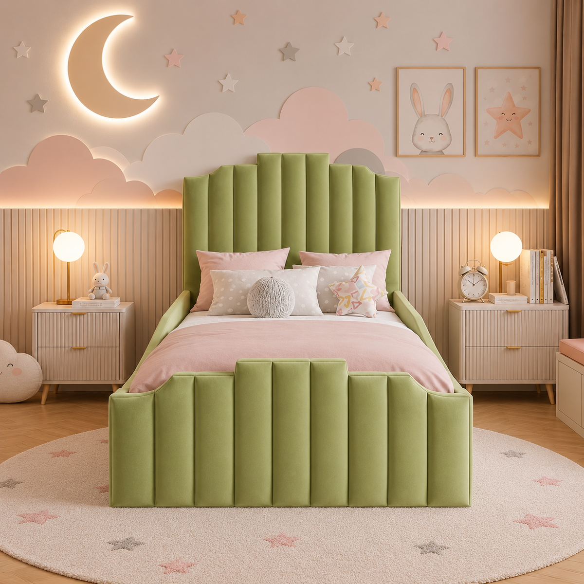Starlight Kids Fabric Bed, front view – room visualisation