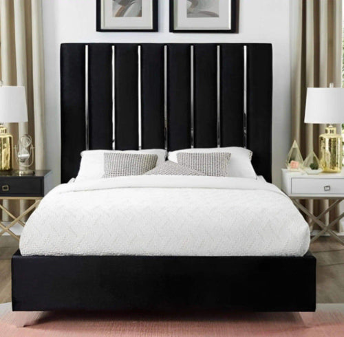 Empress Silver Chrome Trim Upholstered Bed – Luxury Modern Bed Frame with Metallic Accents - UK Beds Direct ltd
